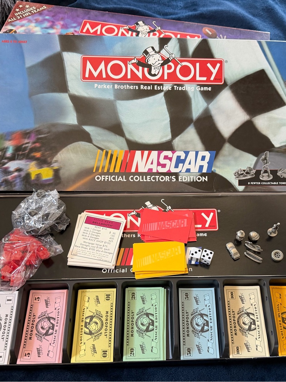 Nascar Monopoly Board Game - Red, Yellow, Blue, Black, White